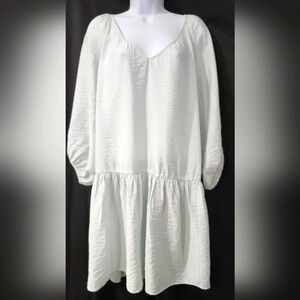 H&M Womens Peplum Shift Dress Size Medium Light Blue Balloon Sleeve‎ Boho Scandi